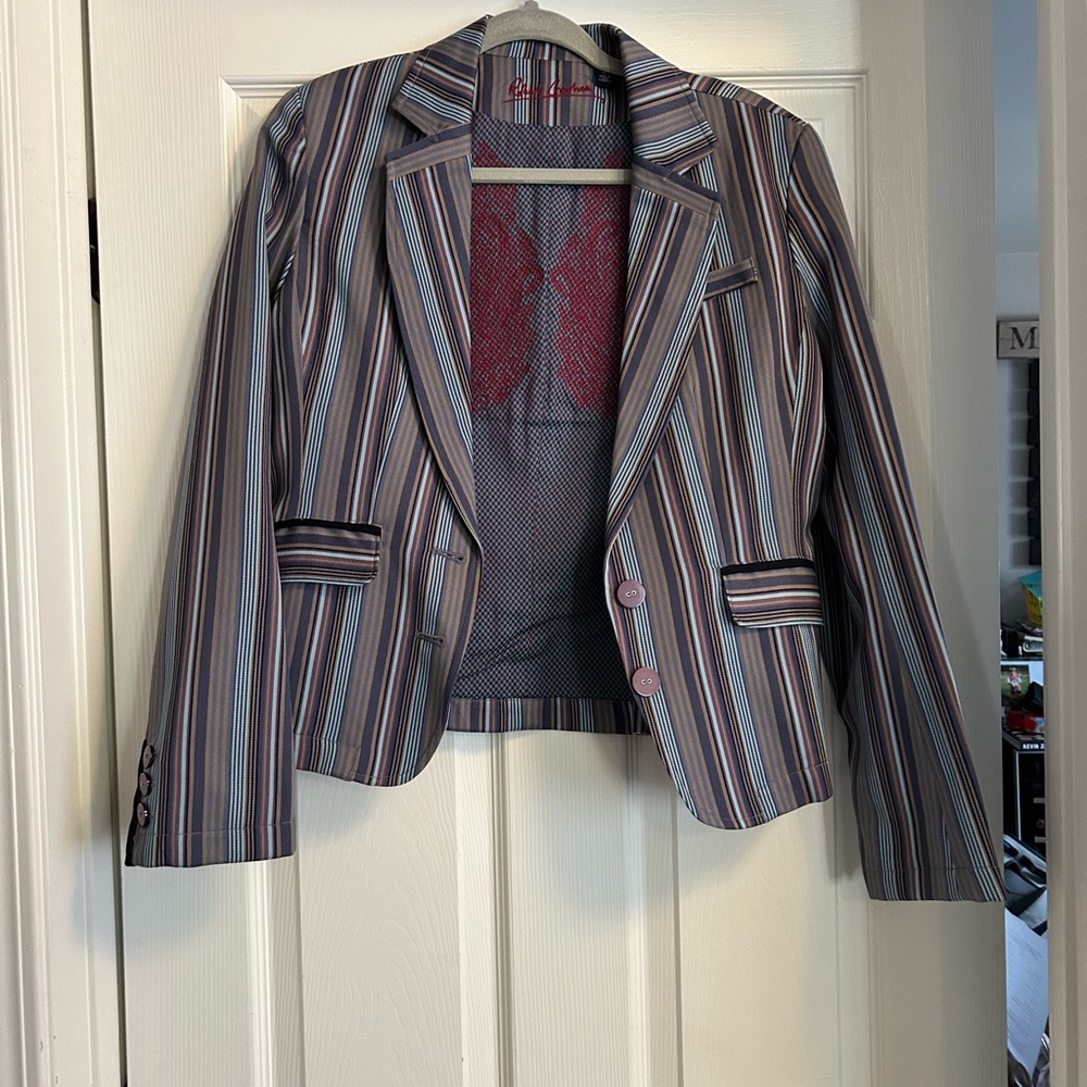 Robert Graham Blue and Purple Striped Tailored Blazer